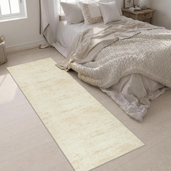 2.6x8 Washable Runner Rug：Modern Abstract Kitchen Soft Carpet Beige | For Hallway, Bedroom, Kitchen, Laundry, Bathroom,Door Mat,Modern Abstract,Machine washable,Non-Slip,Stain Resistant,Indoor