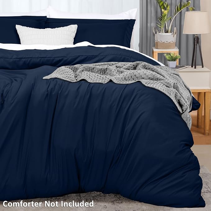Duvet Cover Full, 3 Piece Cotton Like Polyester With Zipper Closure, Navy | Extra Soft and Breathable, Wrinkle & Fade Resistant, Includes Duvet Cover and 2 Pillow Shams, Comforter Not Included, OekoTex