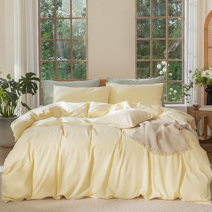 MooMee Duvet Cover Set 100% Washed Cotton Linen Like Oversized Queen | Relaxed Linen-like Texture. Soft, Breathable & Long-lasting Comfort. Lightweight. Hidden Zipper with 8 Interior Corner Ties