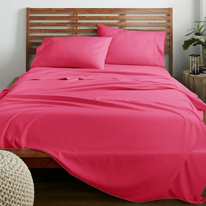 American Home Collection King Sheet Set - Ultra-Soft Microfiber 15-Inch Deep Pocket - Wrinkle Free and Fade Resistant (Pink)