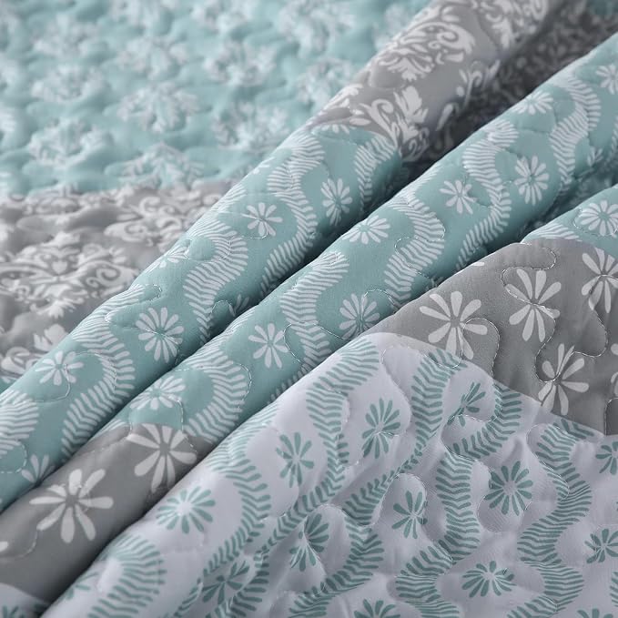 Cottolester Boho Quilt Queen Size,Teal Striped Bedspread Bedding Set | Soft Microfiber Coverlet,Breathable All-Season,Machine Washable,3-Piece Set,Fits Queen 96"x90",Cozy Essential for Men Women
