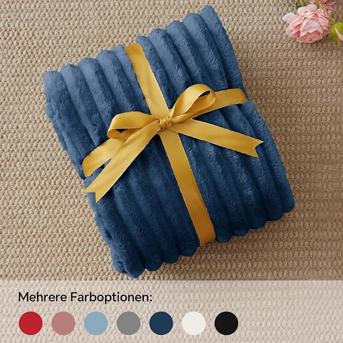 BEDELITE Ribbed Fleece Throw Blanket for Couch, Navy, 50"x70" | Ultra-Soft Plush Fleece, Warm Yet Lightweight, Ribbed Texture, Home Decor, Machine Washable, Giftable, All-Season Use