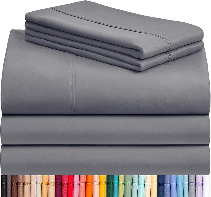 LuxClub Split King Sheets for Adjustable Bed, Deep Pocket Split King Sheets Set 5PC, Cooling Sheet Split King Size, Soft Hotel Luxury Bedding, Silky Fitted Sheet & Pillowcase Sets, Light Grey | LuxClub Silky Fitted Sheet & Pillowcase Sets, Breathable H...