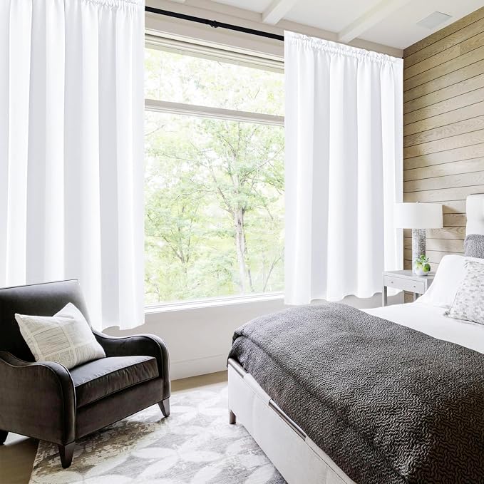 DWCN White Curtains 50% Light Blocking for Living Room 63 Inch 2 Panels | Room Darkening, Thermal Insulated, Light Blocking, Rod Pocket Drapes, Noise Reducing Window Treatments, Pure White
