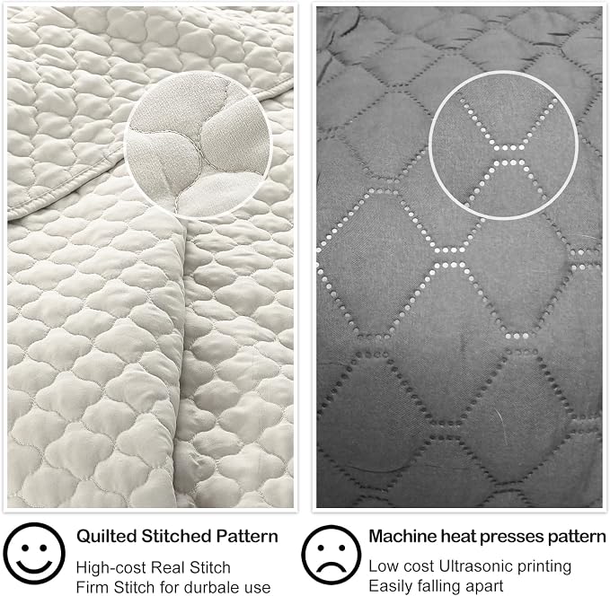 HORIMOTE HOME Quilt Set King Size Beige Bedspread, Modern Style Quilted Clouds Pattern Soft Coverlet Set Lightweight Microfiber Quilted Bedspread for All Season
