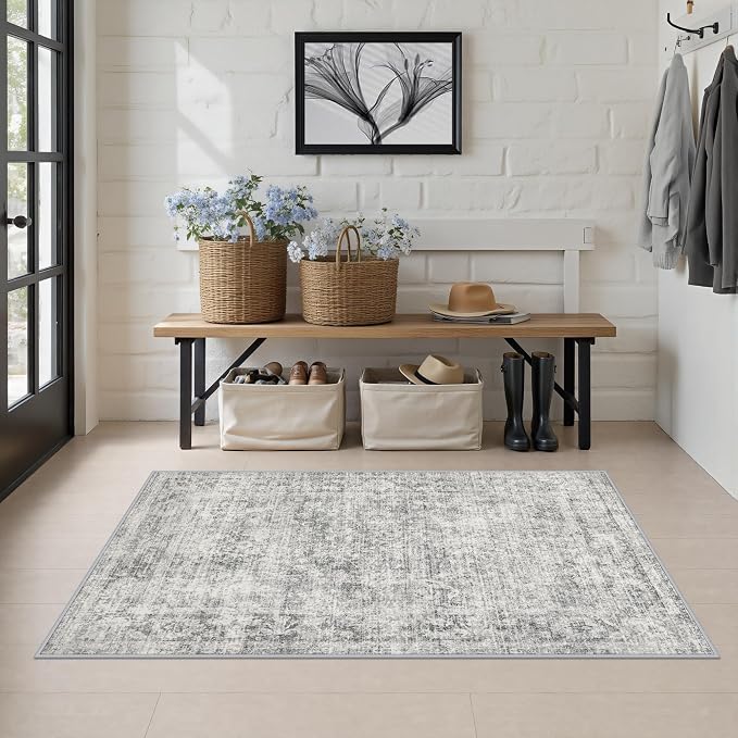 Area Rug Living Room: 3x5 Modern Washable Soft Carpet Black Grey | For Hallway, Bedroom, Kitchen, Laundry, Bathroom,Door Mat,Modern Abstract,Machine washable,Non-Slip,Stain Resistant,Indoor