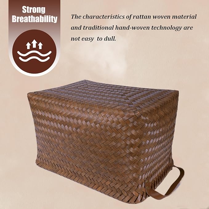 BROWNLILY Handwoven Clothes Basket Laundry Hampers Large Wicker Storage Baskets for Shelves Blankets Closet Storage Bins Car Bedroom Bathroom Organizers and Storage Bath (Pack of 10, Brown)