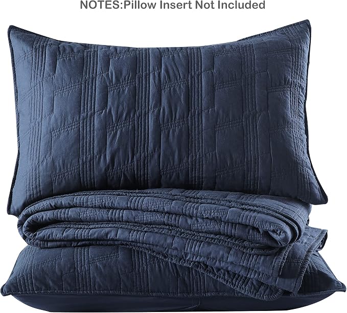 HORIMOTE HOME 100% Cotton Quilt Set Twin Size, Navy Blue Pre-Washed 2-Piece Bedspread Coverlet Set, Cozy Lightweight Stitching Bedding Cover with 1 Sham in Geometric Pattern for All Season