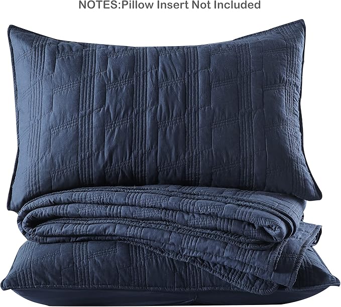 HORIMOTE HOME 100% Cotton Quilt Set King Size, Navy Blue Pre-Washed 3-Piece Bedspread Coverlet Set, Cozy Lightweight Stitching Bedding Cover with 2 Shams in Geometric Pattern for All Season