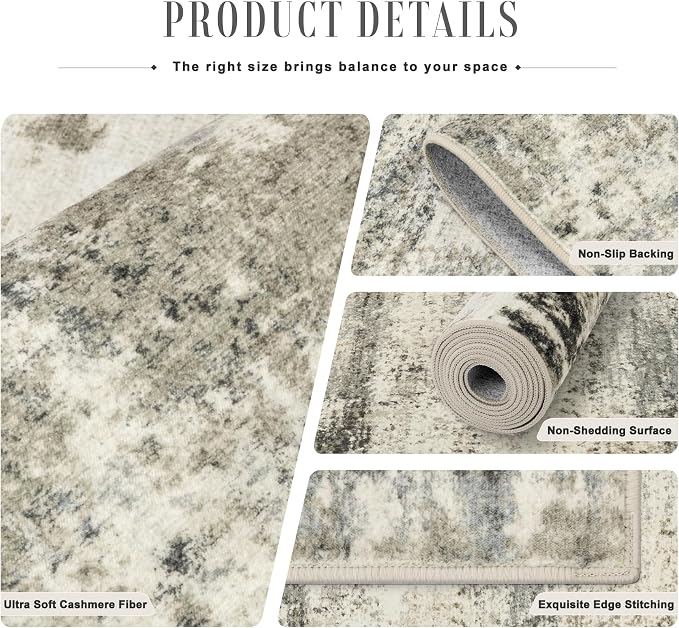 6x9 Area Rug Living Room: Modern Washable Soft Carpet Ash Brown | For Bedroom Dining Room Farmhouse Nursery Hallway Office,Modern Abstract,Machine washable,Non-Slip,Stain Resistant,Indoor