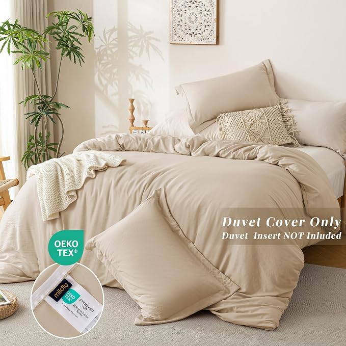 MILDLY Duvet Cover Cal King Ultra Soft Comforter Cover Set 3pcs, Khaki | Washed Microfiber Cotton-Like, Breathable Comfort, Hidden Zipper, Corner Ties, OEKO-TEX Certified, Fade Resistant
