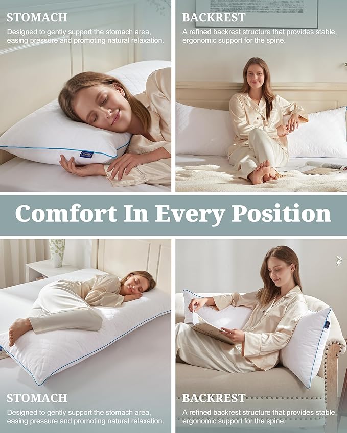 YZ HOME Long Body Pillow for Adults,Firm Body Pillow Shredded Memory Foam | Adjustable Height,Support for Side Sleeper & Pregnant Women(White,20x54 Inch)