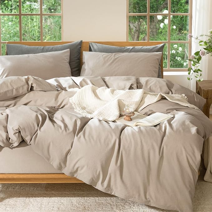 MooMee Duvet Cover Set 100% Washed Cotton Linen Like Super Queen | Relaxed Linen-like Texture. Soft, Breathable & Long-lasting Comfort. Lightweight. Hidden Zipper with 8 Interior Corner Ties