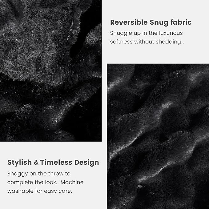 Cozy Bliss Faux Fur Throw Blanket for Couch, Fuzzy Soft Plush Thick Bubble Blanket for Sofa Bedroom Living Room, 60 * 80 Inches Black