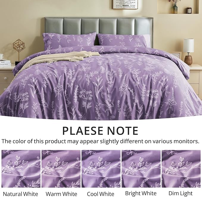 MUXHOMO Duvet Cover Twin/Twin XL Size Set, Reversible Floral Grayish Purple Duvet Cover with Zipper Closure, 2 Pieces Botanical Patterns Soft Bedding Set with 4 Ties (68"x90", 1 Pillow Case)