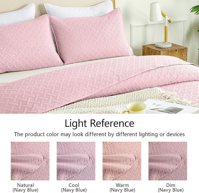 FLYMME Oversized King/California King Quilt Set 118"x106", Pure Pink 3-Piece Floor-Length Bedspread, Premium Microfiber Lightweight Coverlet for King/California King Bed (1 Quilt, 2 Shams)