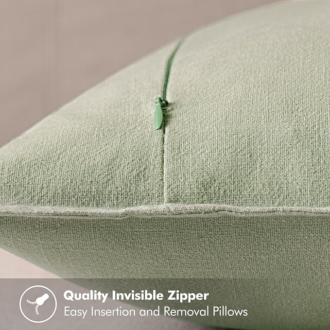 MIULEE Decorative Linen Pillow Covers 20x20 Inch Light Green | Boho Farmhouse Neutral Couch Throw Pillows for Bed, Pack of 2 Accent Modern Pillowcases, Sofa Livingroom Home Decor