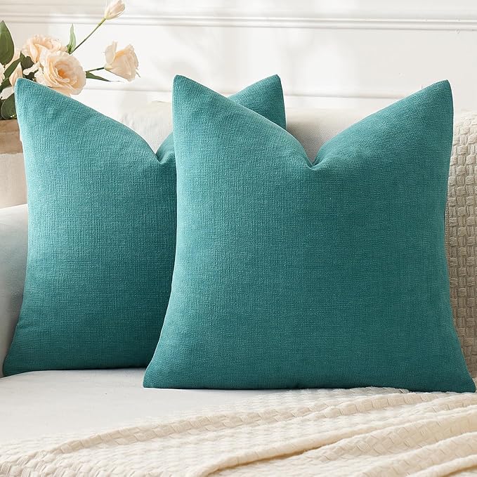 MIULEE Teal Chenille Couch Euro Throw Pillow Covers, 22x22 | Set of 2, Soft Coastal Home Decor, Modern Farmhouse Decorative Pillowcases for Sofa Living Room Bed