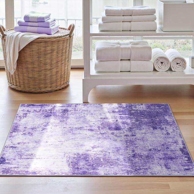 RELEANY Washable 2'x3' Abstract Area Rug for Living Room Purple | Carpet for Bedroom, Kitchen, Office, Hallway and Entryway, Printed Pattern, Non‑Slip, Soft, Stain‑Resistant, Easy to Clean