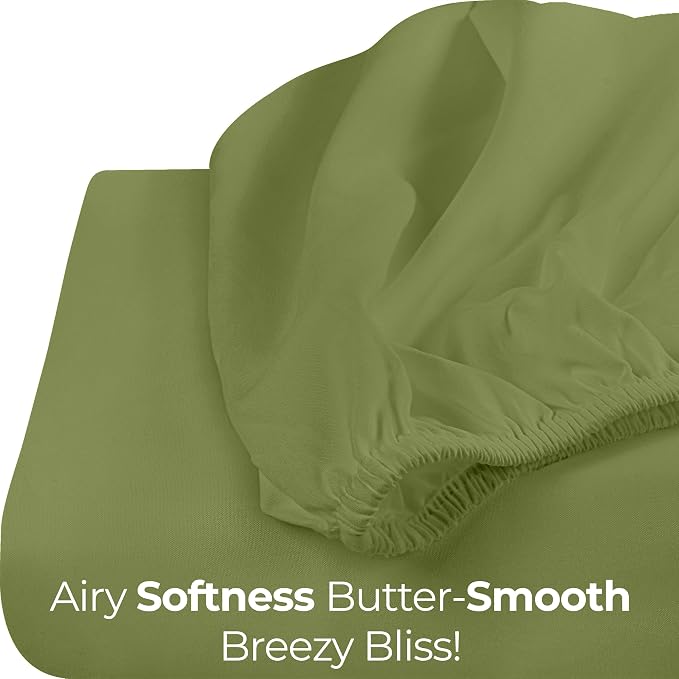 Queen Fitted Sheet, Ultra Soft Fits Up to 16 Inch Deep Pocket, Olive | Hotel Comfort, Cooling & Breathable Cotton like Polyester, Easy Fit, Wrinkle & Fade Resistant, Snug Fit, Easy Care, Oeko-Tex