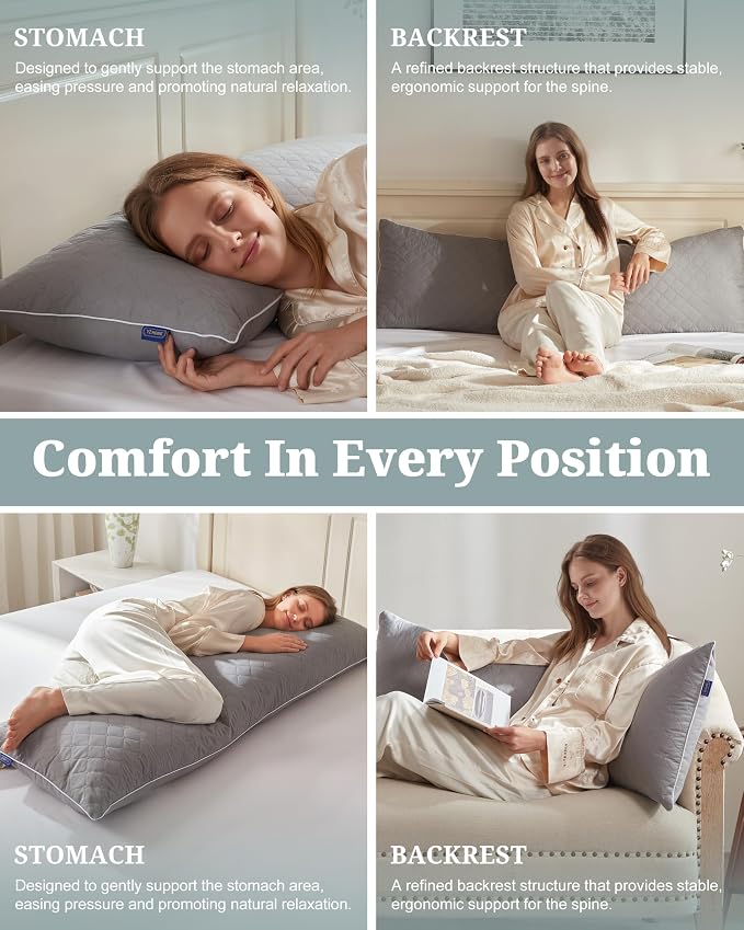 YZ HOME Long Body Pillow for Adults,Firm Body Pillow Shredded Memory Foam | Adjustable Height,Support for Side Sleeper & Pregnant Women(Grey,20x54 Inch)