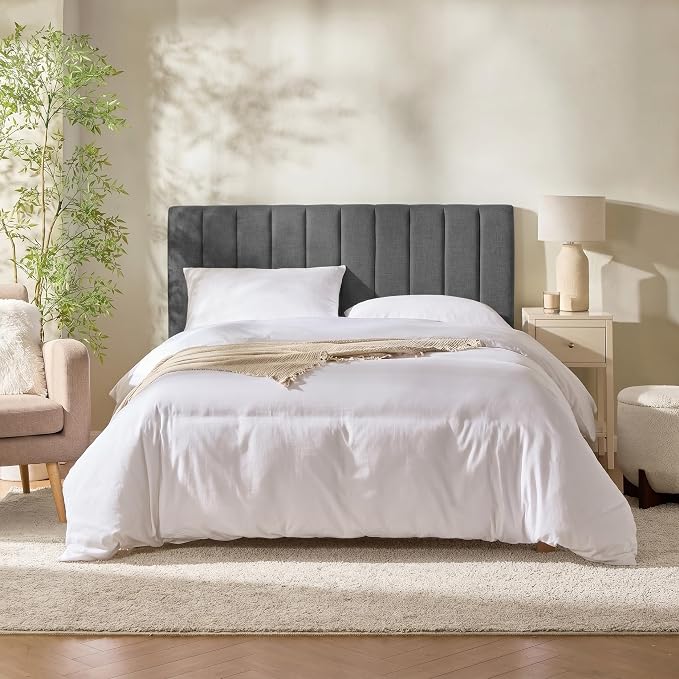 Nestl Upholstered King Headboard - Easy Assemble Channel Stitched Headboard King Size Bed - Wall Mounted Headboards with 3D Soundproof Wall Panels Peel & Stick Floating Headboards, Grey