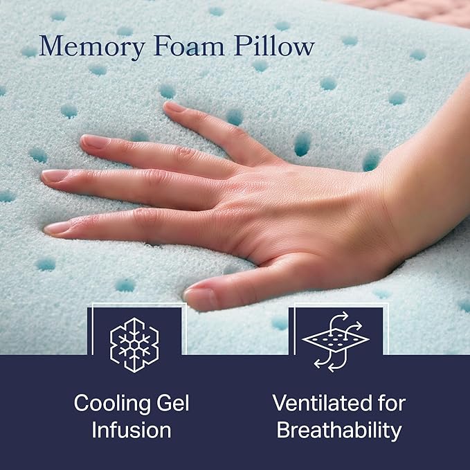 Weekender Cooling Gel Memory Foam Pillow for Sleeping – Standard Size, Ventilated Cooling Pillow for Side & Back Sleepers, Neck & Shoulder Support, Medium Firm, Washable Cover