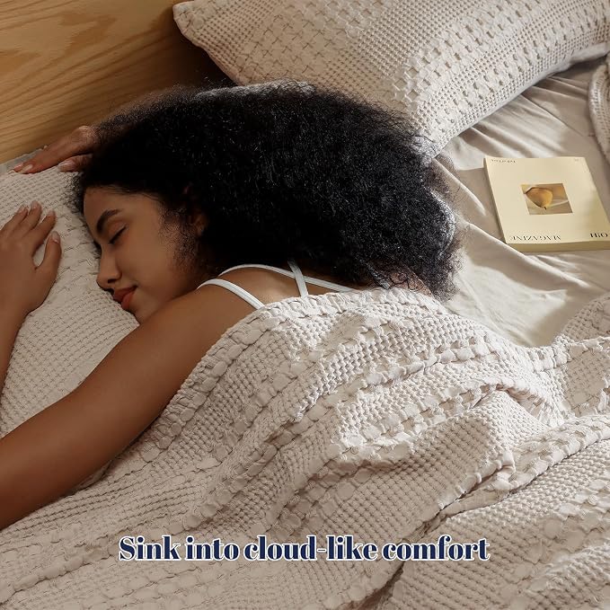 PHF 100% Cotton Waffle Pillow Shams Queen Size, 2 Pack 20" x 30" Soft Skin-Friendly Pillowcases, No Filling, Aesthetic Woven and Breathable Waffle Weave Pillow Case Covers for Bed, Oatmeal