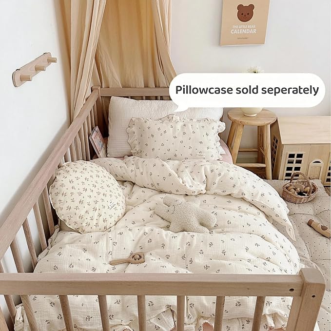100% Cotton Muslin Crib Duvet Cover for Infant Boys Girls Baby Toddler Bed Muslin Duvet Covers,Nursery Decoration,47"x59", Primrose Print (No Filler)