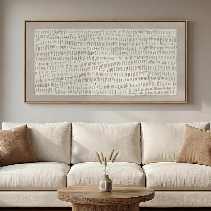 Large Framed Beige Abstract Wall Art for Living Room, Horizontal 60x30 In | Organic modern neutral pictures, Canvas prints, Wood frame, Wabi Sabi minimalist paintings, Wall decor for bedroom dining