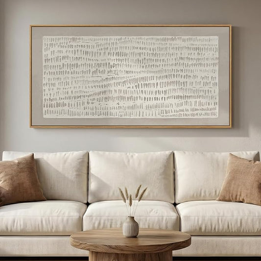 Large Framed Beige Abstract Wall Art for Living Room, Horizontal 60x30 In | Organic modern neutral pictures, Canvas prints, Wood frame, Wabi Sabi minimalist paintings, Wall decor for bedroom dining