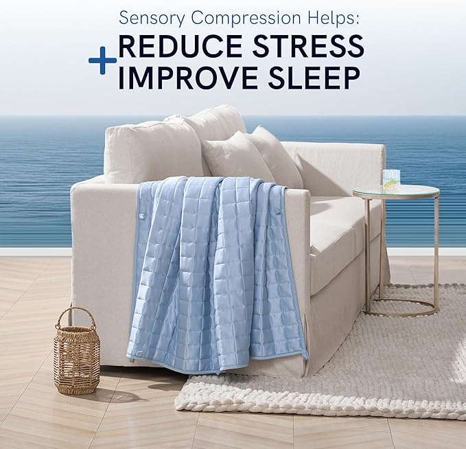 YnM Cooling Weighted Blanket for Adults, 40lbs Heavy Bed Throw Comforter with 100% PE Fabric, Ideal for Hot Sleepers or Summer Days(88x104 Inches for Queen/King Bed, 40 Pounds, Blue)
