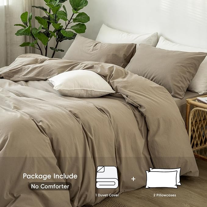 MooMee Duvet Cover Set 100% Washed Cotton Linen Like Alaska King | Relaxed Linen-like Texture. Soft, Breathable & Long-lasting Comfort. Lightweight. Hidden Zipper with 8 Interior Corner Ties