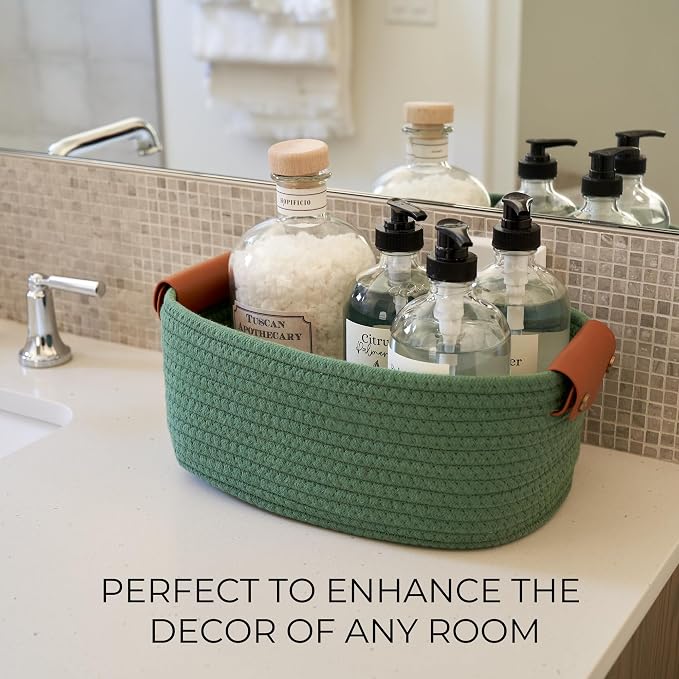 Beautiful Storage Basket Set of 5 - Sturdy Cotton Rope Baskets for Shelves | Perfect for Organizing Your Home - Quality Storage Bins Easily Fit with Any Nursery or Bedroom Decor