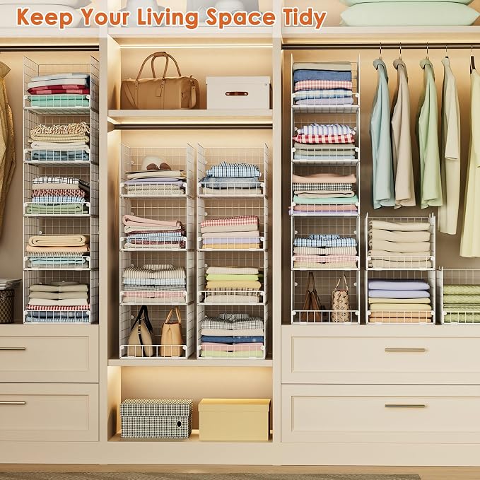 5-Tier Stackable Closet Storage Shelves, Closet Organizers and Storage Basket, Foldable & Stackable Closet Organizers for Closet System, Space-Saving Closet Shelf for Home ,White(Patent No. 30022416)
