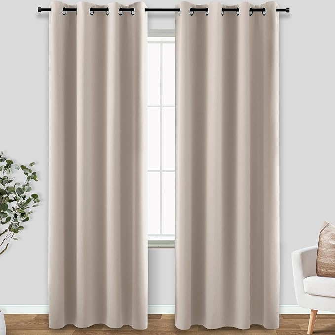 KOUFALL Neutral Taupe Blackout Curtains 96 Inches Long for Living Room,Thermal Window Treatments Beige Tan Curtain Drapes for Bedroom,Set of 2 Panels with Grommet,Dark Oatmeal