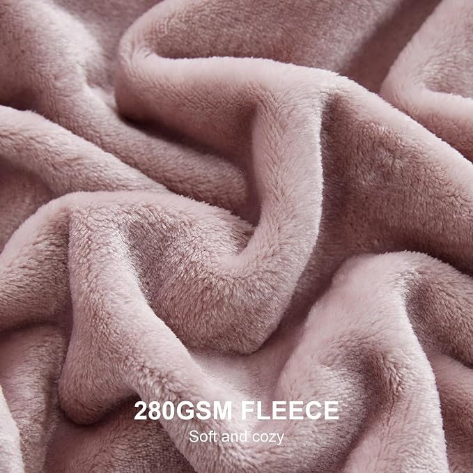 Hansleep Throw XL Pink Fleece Blanket, Soft Flannel Bed Blanket | Fuzzy Cozy Blanket 50x70 Inches, Multi-use for Bed, Sofa, Couch, Travel, Camping, All Season Warm Lightweight Cover