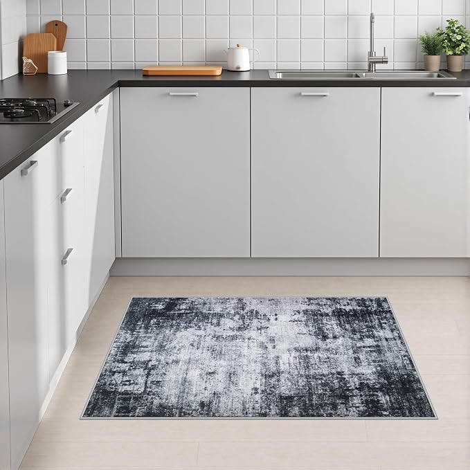 2x3 Washable Entryway Rug: Modern Abstract Soft Carpet Dark Black | For Entrance, Bedroom, Kitchen, Laundry, Bathroom,Door Mat,Modern Abstract,Machine washable,Non-Slip,Stain Resistant,Indoor