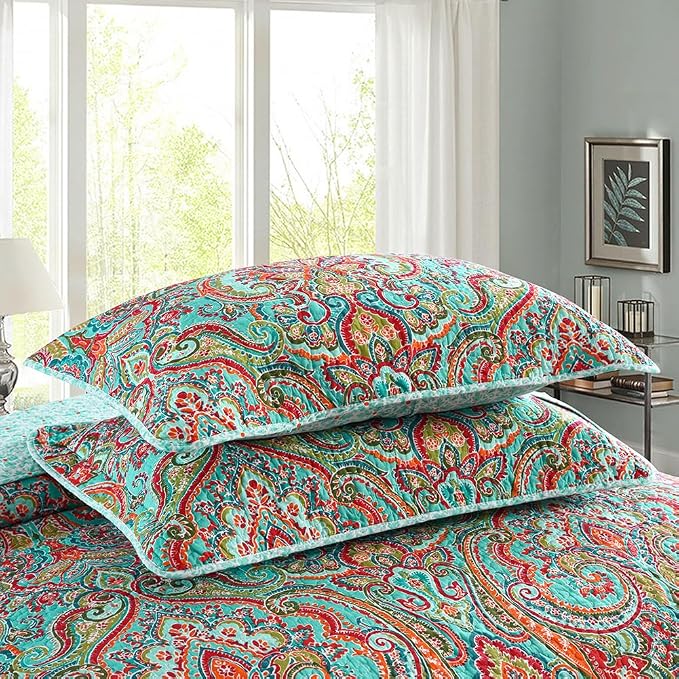Cotton Bedspread Quilt Sets-Reversible Patchwork Coverlet Set, European Gorgeous Floral Pattern, Twin Size
