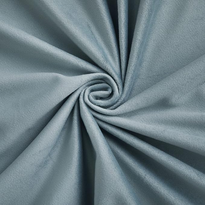 RYB HOME Velvet Curtains 90 inches Long for Sliding Patio Door | Thermal Insulated， Privacy UV Heat Blocking, Back Tab, Room Divider for Space Separation, W62 x L90, Stone Blue, 2 Panels
