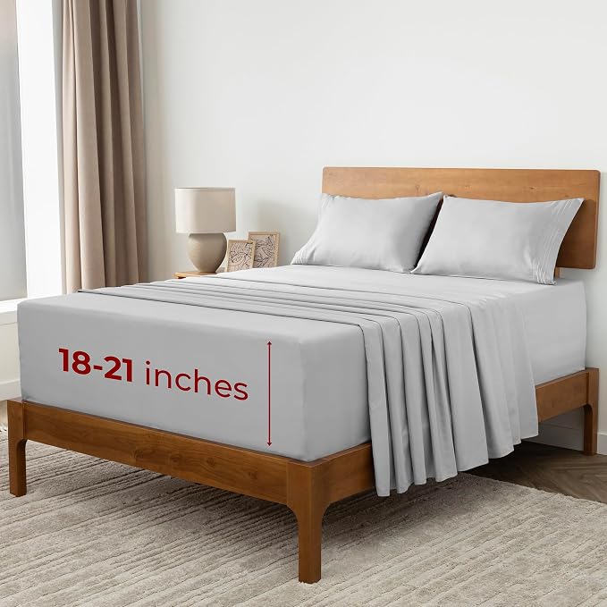 Mellanni Iconic 4-Piece, Ultra Soft Sheet Set (King, Light Gray) | 10M+ Sleepers. Lab-tested: Sleeps Cool, Stays Bright, Strong, Smooth. Good Housekeeping Best Bedding, 7 yrs running.