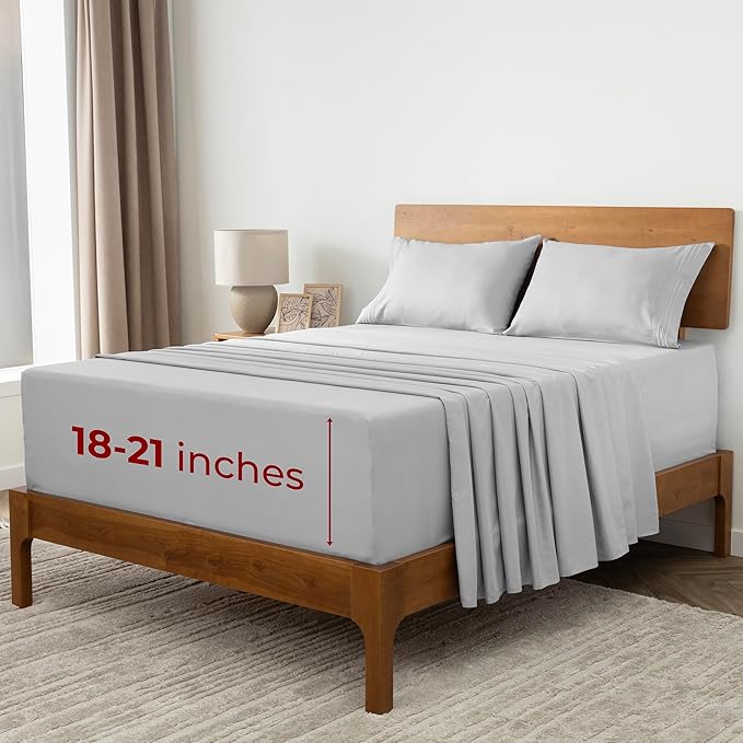 Mellanni Iconic 4-Piece, Ultra Soft Sheet Set (California King, Light Gray) | 10M+ Sleepers. Lab-tested: Sleeps Cool, Stays Bright, Strong, Smooth. Good Housekeeping Best Bedding, 7 yrs running.