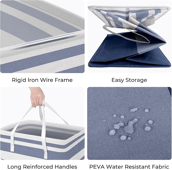 HomeHacks 2 Pack Large Laundry Baskets, Laundry Hampers Bags (Blue 75Lx2) | Waterproof, Freestanding, Collapsible Clothes Hamper with Reinforced Handles in Laundry Room, Dorm, Bathroom, Bedroom