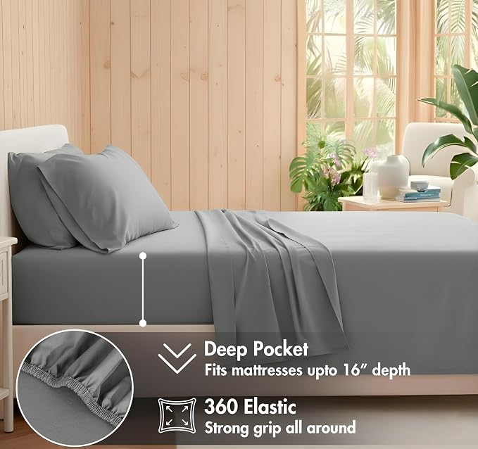 RUVANTI 100% Cotton Percale Sheets, Full Size, Dark Gray | Crisp Cooling, Deep Pocket 16", Soft Breathable & Durable, Hotel-Style, 4 Piece Set