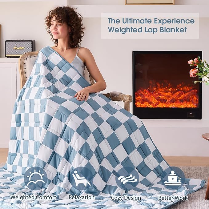 Weighted Blanket for Adults 20lbs, 88"x104", King Size Cooling Heavy Throw Blanket for 180-220lbs, Microfiber Soft Big Blankets Weighted Comforter, Blue Checkered