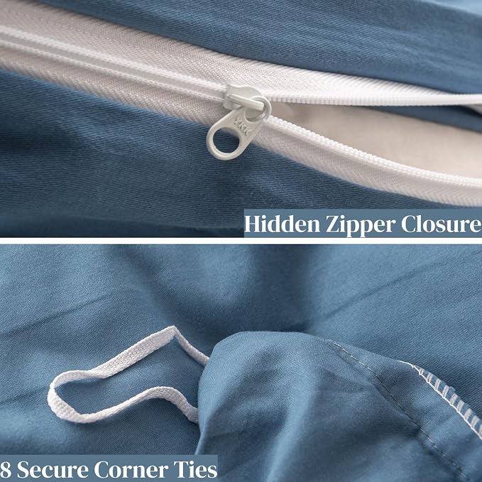 OAITE Duvet Cover Set 100% Washed Cotton Solid 3pcs | Soft,Durable,Long-staple Cotton,Hidden Zipper with 8 Interior Corner Ties,2 Pillowcases
