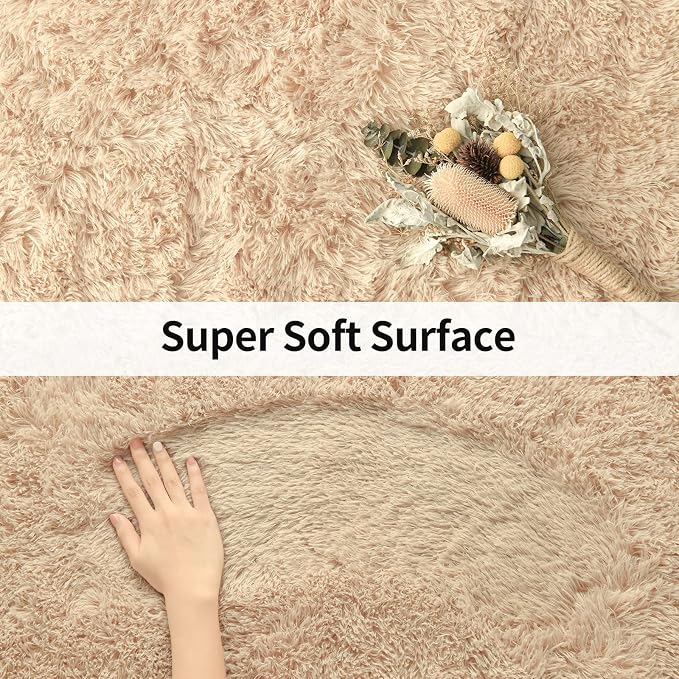 Modern Soft Fluffy Small Shaggy Rug for Bedroom Livingroom, Soft Non-Slip Kids Room Entryway Throw Rugs, Plush Furry Fur Area Rugs Comfy Nursery Accent Floor Carpet 2x3 Feet, Beige
