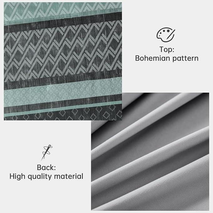 Boho Comforter Set Queen Size,Green and Grey Striped Bed in a Bag | 7 Piece Plaid Comforter Set,Soft Microfiber Bedding Sets