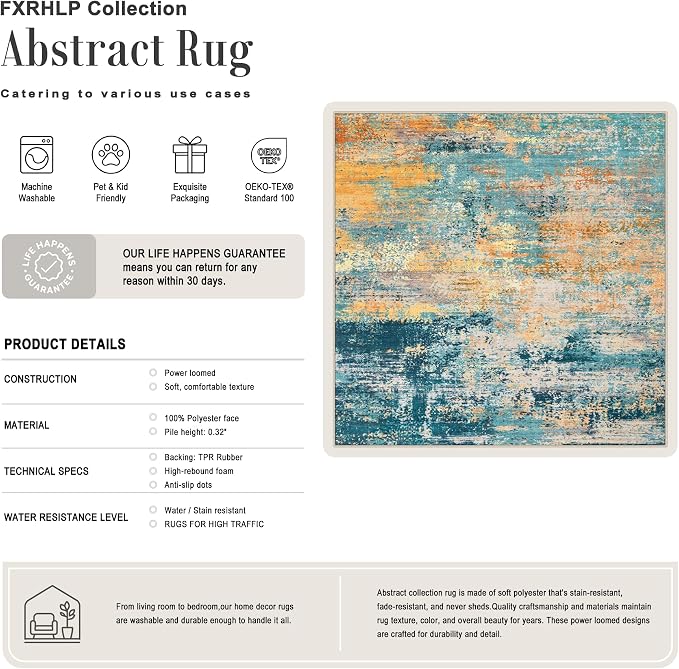 Area Rug Living Room: 4x4 Modern Washable Soft Carpet Rosy Haze | For Bedroom Dining Room Farmhouse Nursery Hallway Office,Modern Abstract,Machine washable,Non-Slip,Stain Resistant,Indoor
