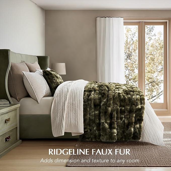 EverGrace Faux Rabbit Fur Bubble Throw Blanket, 60"x80", Marble Olive | Ultra Soft, Luxury Faux Rabbit Fur Throw, Thick Warm Bubble Blanket, Cozy Fluffy Reversible, for Bed, Couch, Chair, Sofa